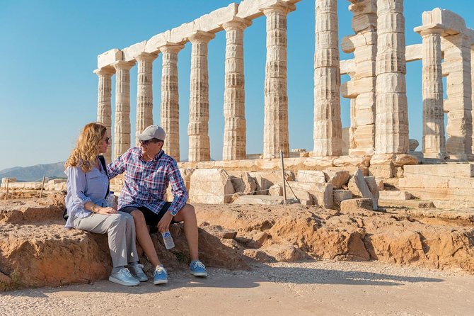 Cape Sounion & Temple of Poseidon Half-Day or Sunset Tour with Flexible Options - At the Temple of Poseidon on the cliff