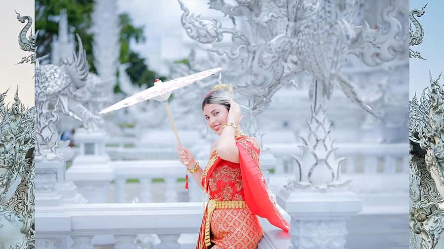 Chiang Rai:Photos of traditional Thai costumes,White Temple - Receiving original and edited images