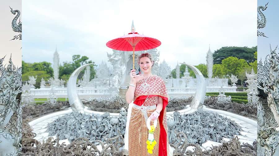 Chiang Rai:Photos of traditional Thai costumes,White Temple - Choosing a Thai dress, accessories, and hairstyle