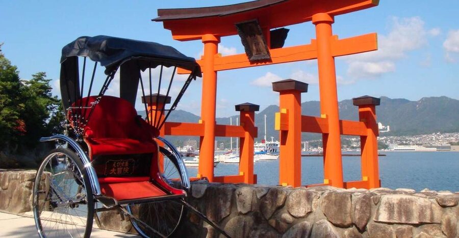 Miyajima: Private Rickshaw Tour to Itsukushima Shrine - Meeting the guide outside the ferry terminal