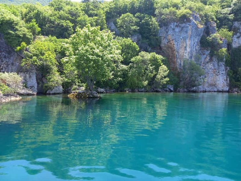 Ohrid: East Coast and St. Naum Monastery Full-Day Boat Tour - Trpejca and the changing shoreline
