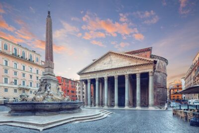 Walking Guided Tour and Rome’s Iconic Temple Pantheon Entrance